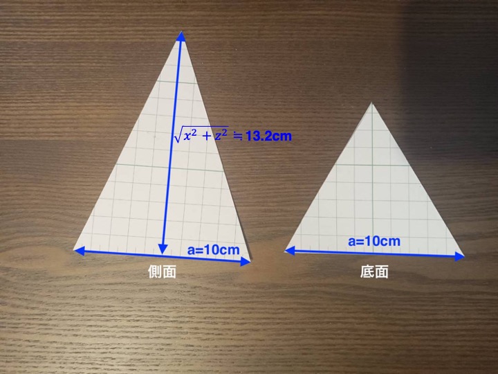 実験に使う錐を作るための三角形